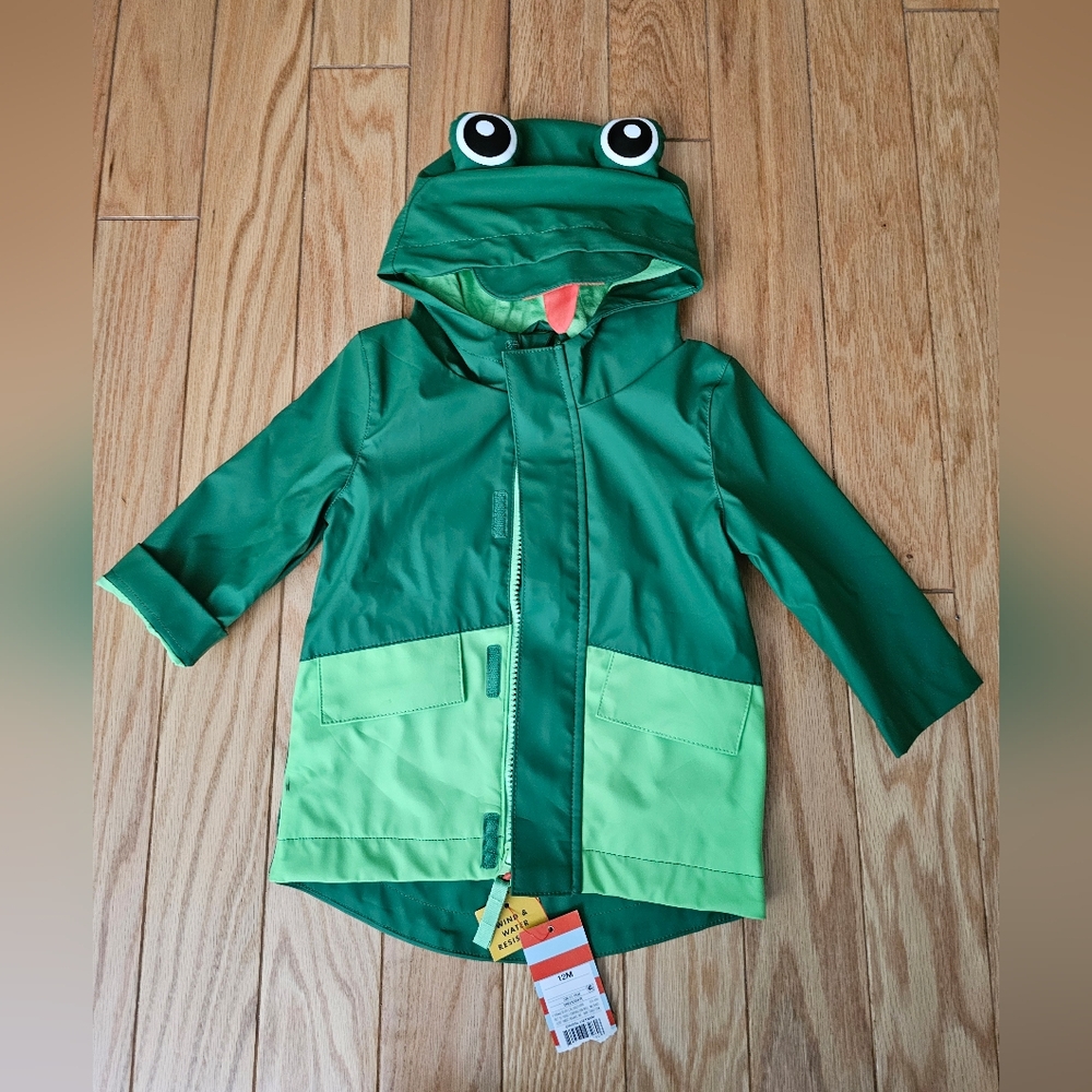 Cat & Jack Frog Toddler Girls/Boys 12M Green Rain Coat Jacket